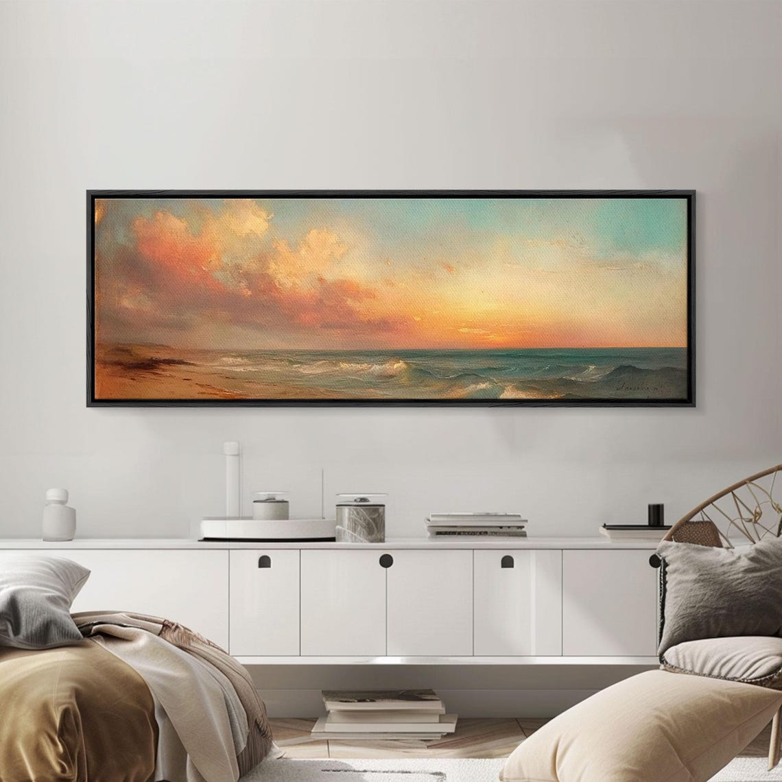 Beach Sunset Painting Golden Waves Warm Sky Coastal Wall Art - Image 3