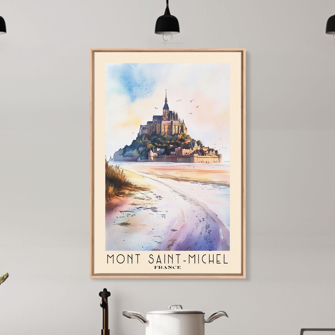 Mont Saint Michel France Tidal Abbey Sunset Watercolor Travel Poster - Image 6