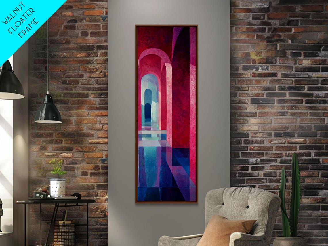 Magenta Archway Corridor Abstract Architecture Blue Depth Poster - Image 3