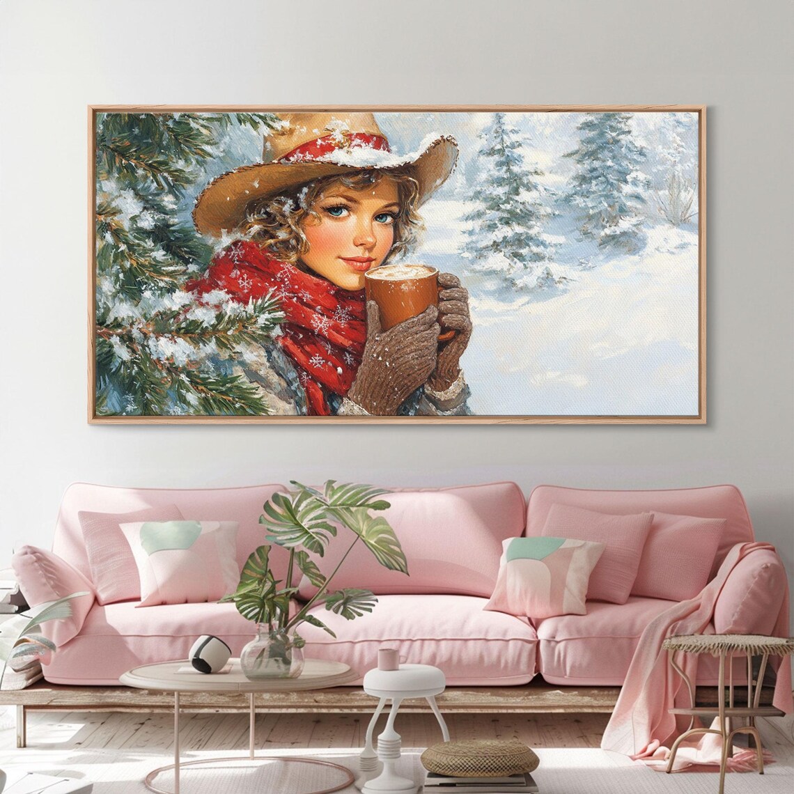 Young Cowgirl Sipping Cocoa In Snowy Pine Forest Winter Cozy Poster - Image 5