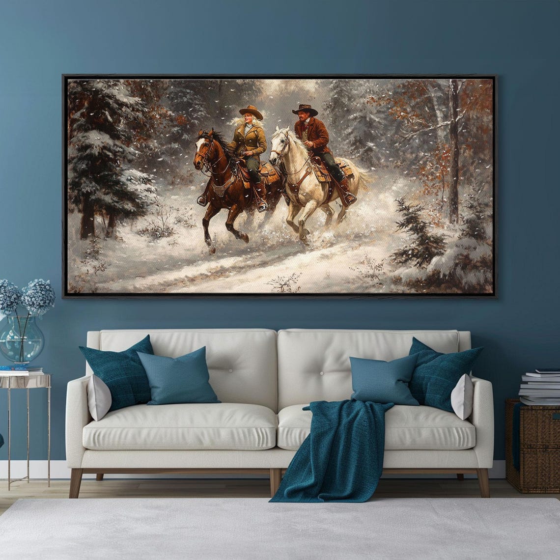 Riders In The Snow Framed Print Rustic Wall Decor Primitive Art Wall Art Warm Fall Colors Western Decor Rustic Farmhouse - Image 3