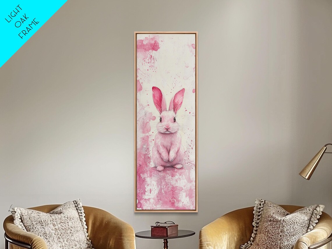 Cute Pink Bunny Watercolor Splash Whimsical Nursery Art Poster - Image 5