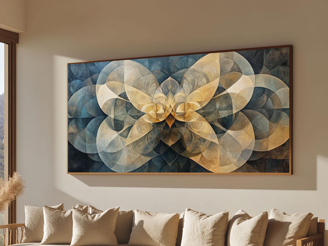 Symmetrical Abstract Framed Print Geometric Wall Art Wabi Sabi Decor Moody Minimalist Artwork Idea Bedroom Horizontal Design