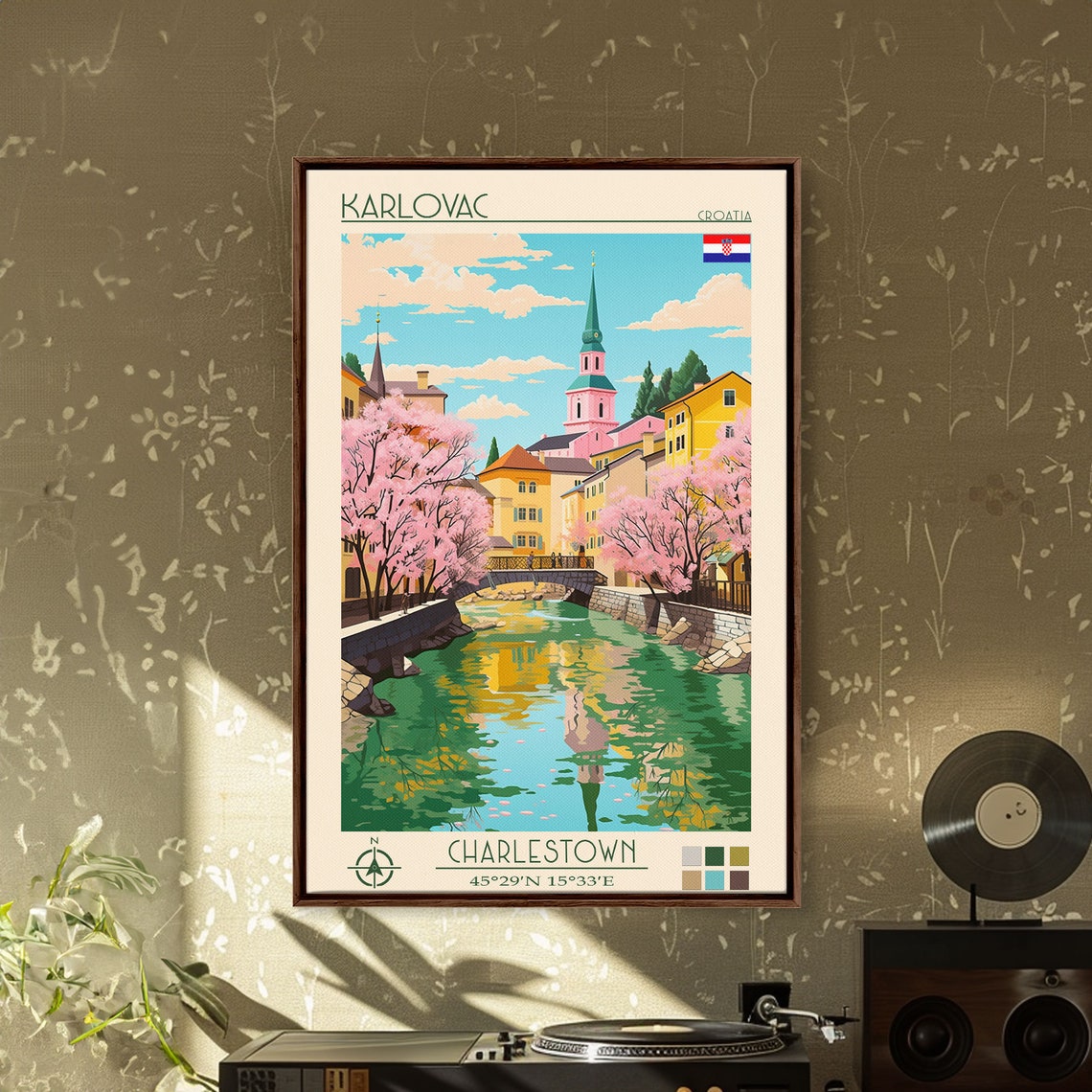 Karlovac Croatia Riverside Bridge Blossom Trees Spring View Poster - Image 4