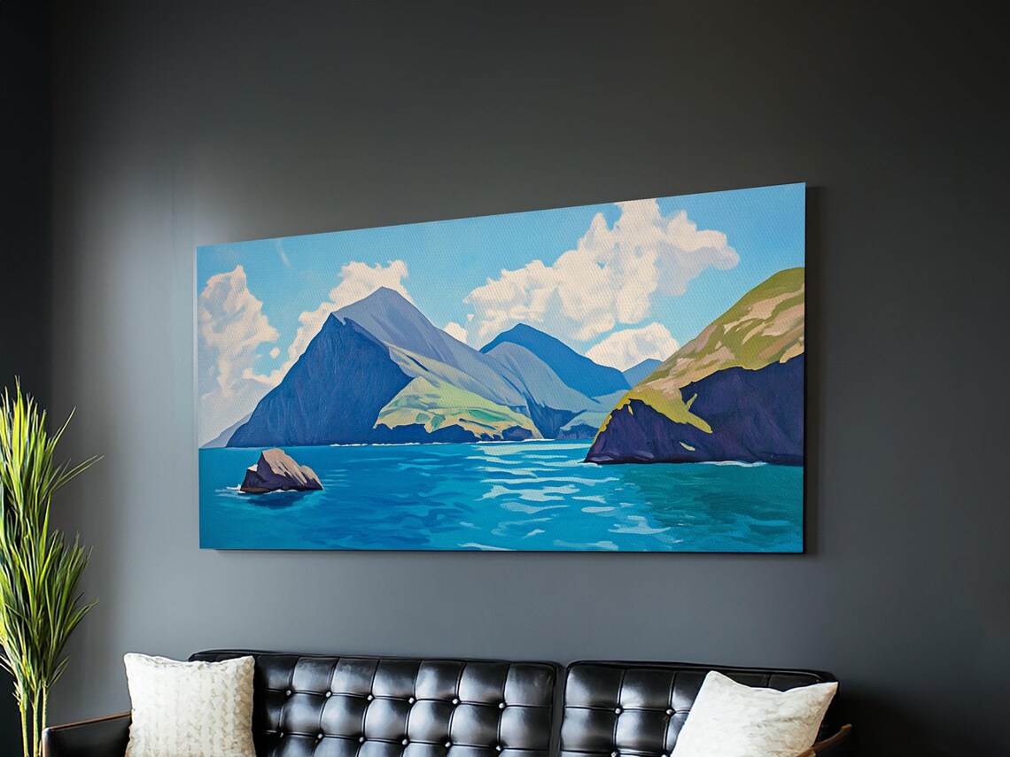 Tropical Island Volcanic Peaks Turquoise Bay Landscape Travel Poster - Image 5
