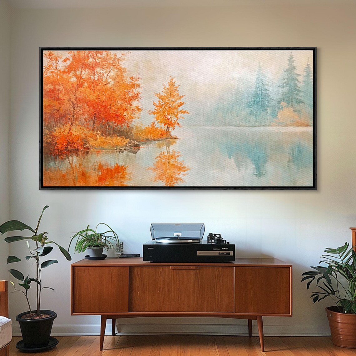 Mid Century Modern Christmas Living Room Tree Snowy View Wall Poster