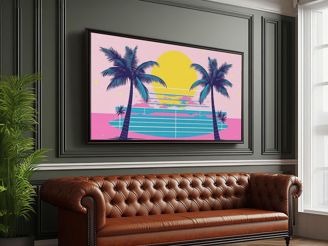 Retro Synthwave Outrun Art Print, Palm Trees Sunset - Image 4