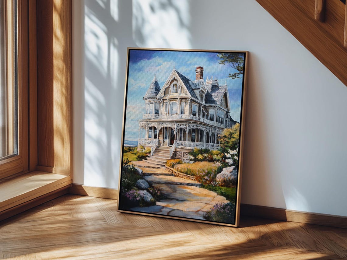 Victorian Queen Anne House Painting Garden Stone Path Home Poster - Image 5