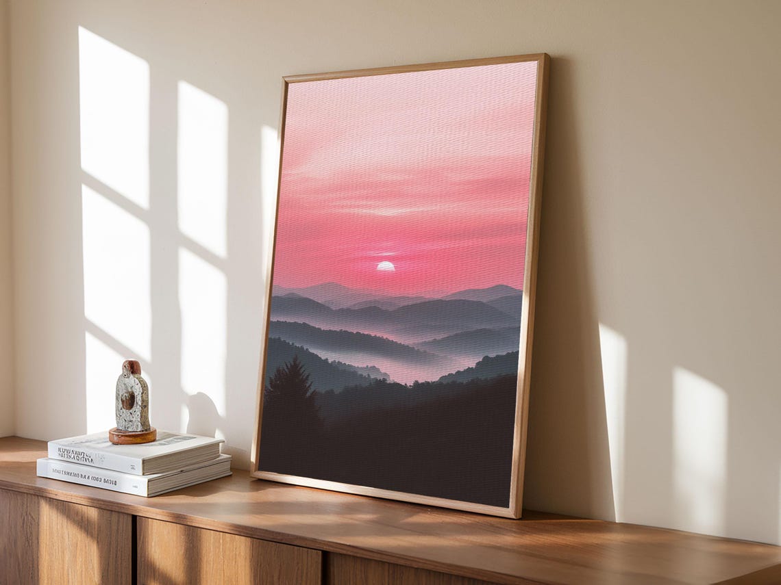 Smoky Mountains Sunset Pink Layered Ridges Misty Valley Travel Poster - Image 2