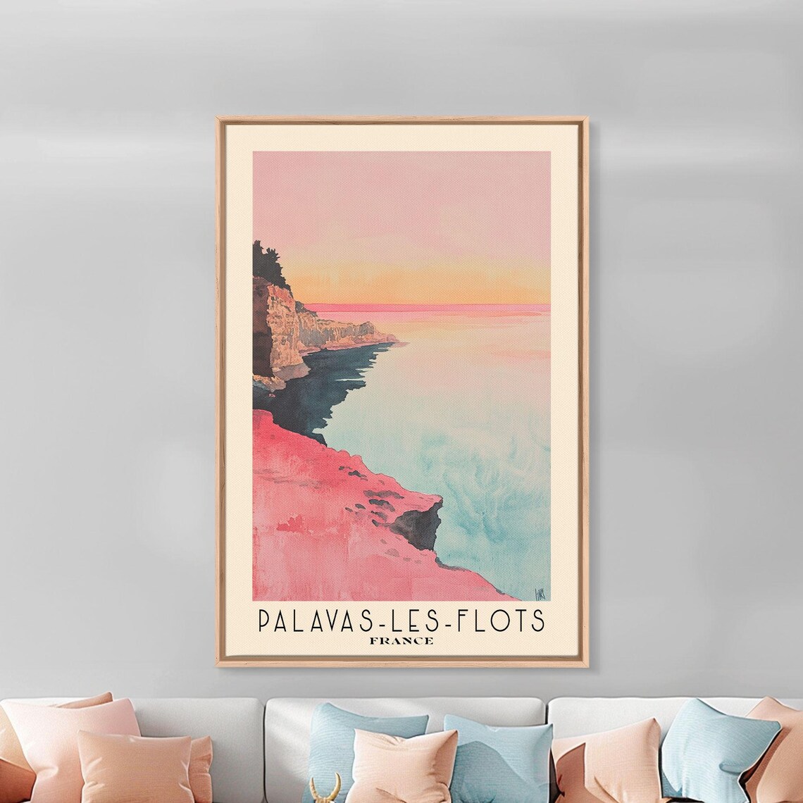 Palavas Les Flots France Pink Sunset Rocky Cliffs Calm Sea Travel Poster - Image 3