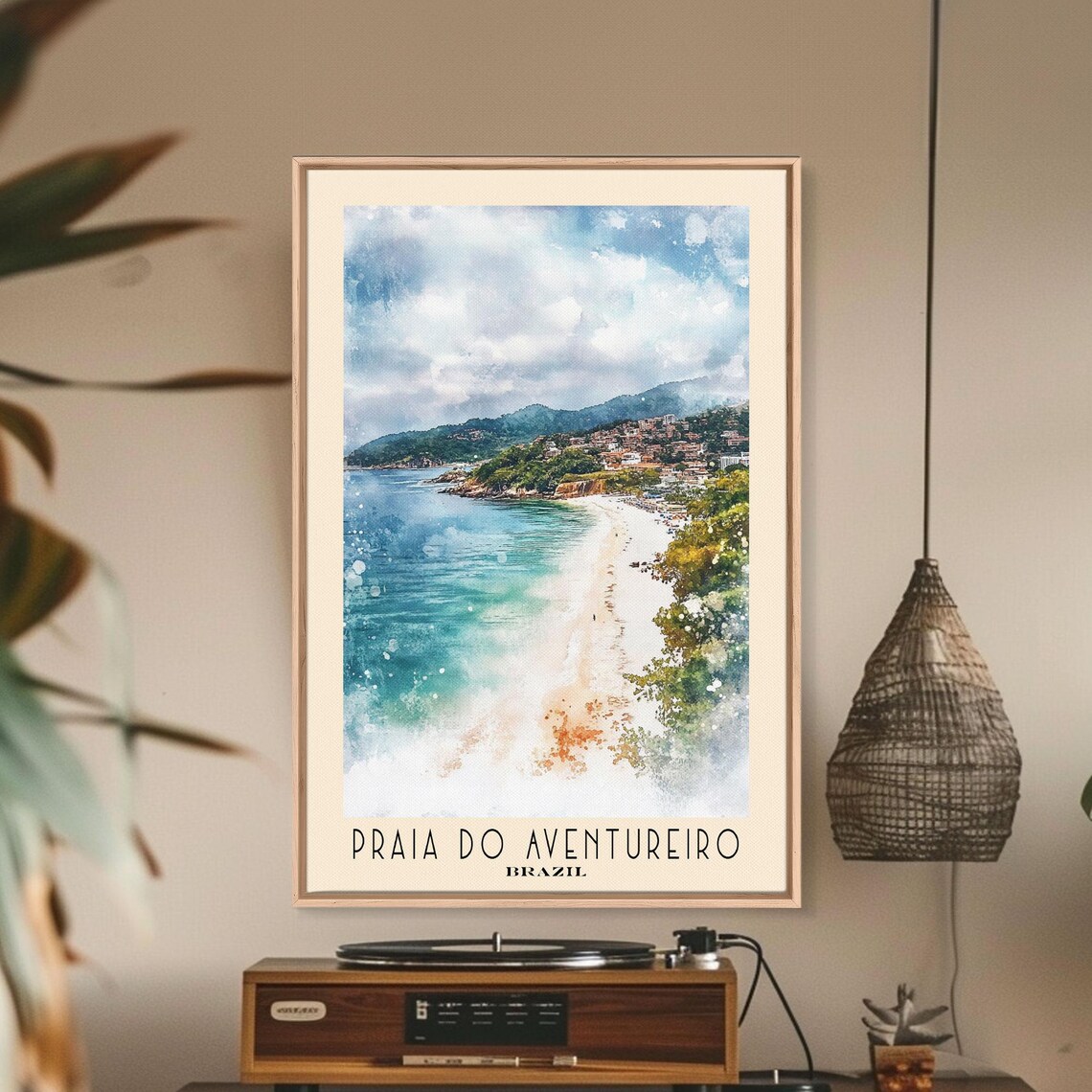 Praia do Aventureiro Brazil Curved Beach Turquoise Sea Green Headland Village Poster - Image 2