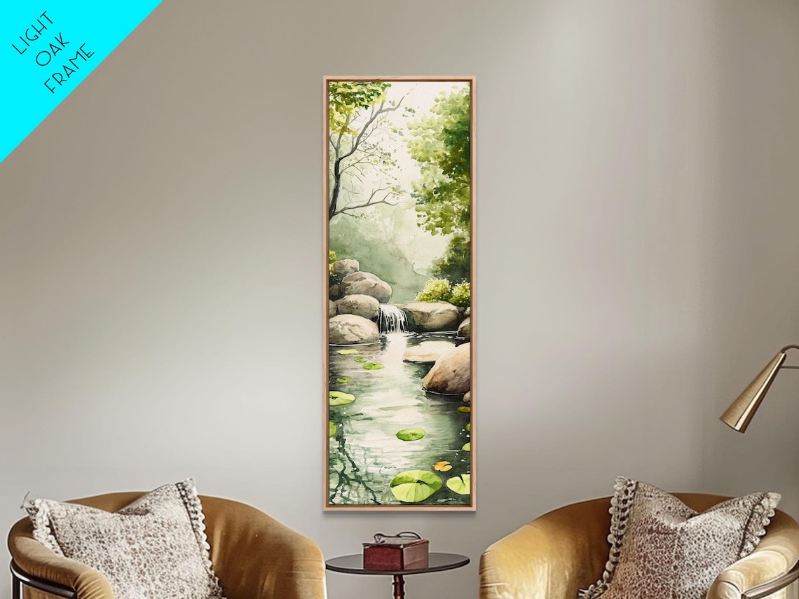 Tranquil Waterfall Stream Forest Watercolor Nature Scene Poster