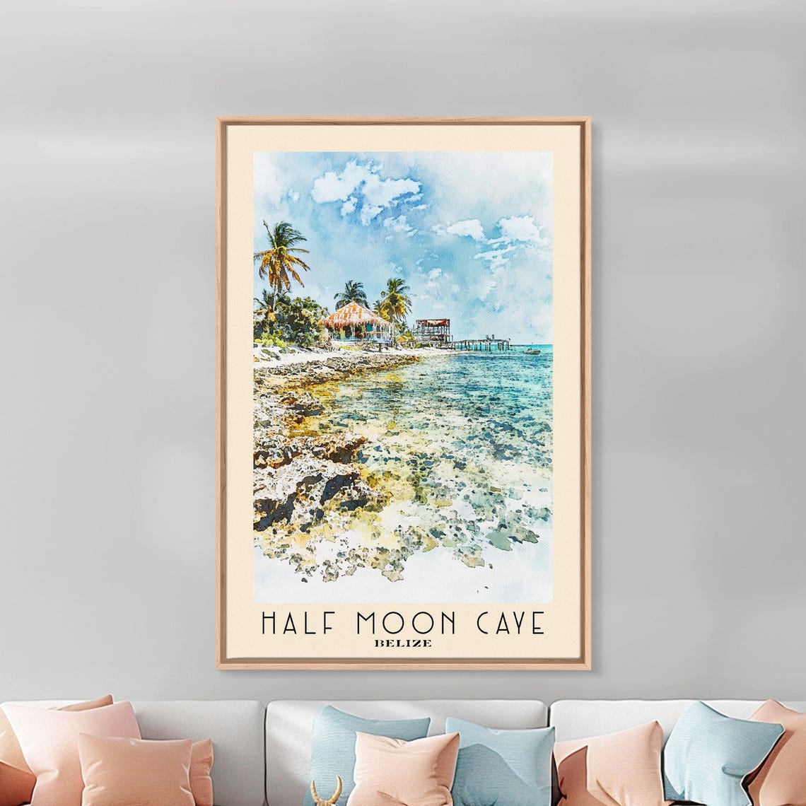 Half Moon Caye Belize Crystal Coral Shallows Pier Watercolor Poster - Image 3