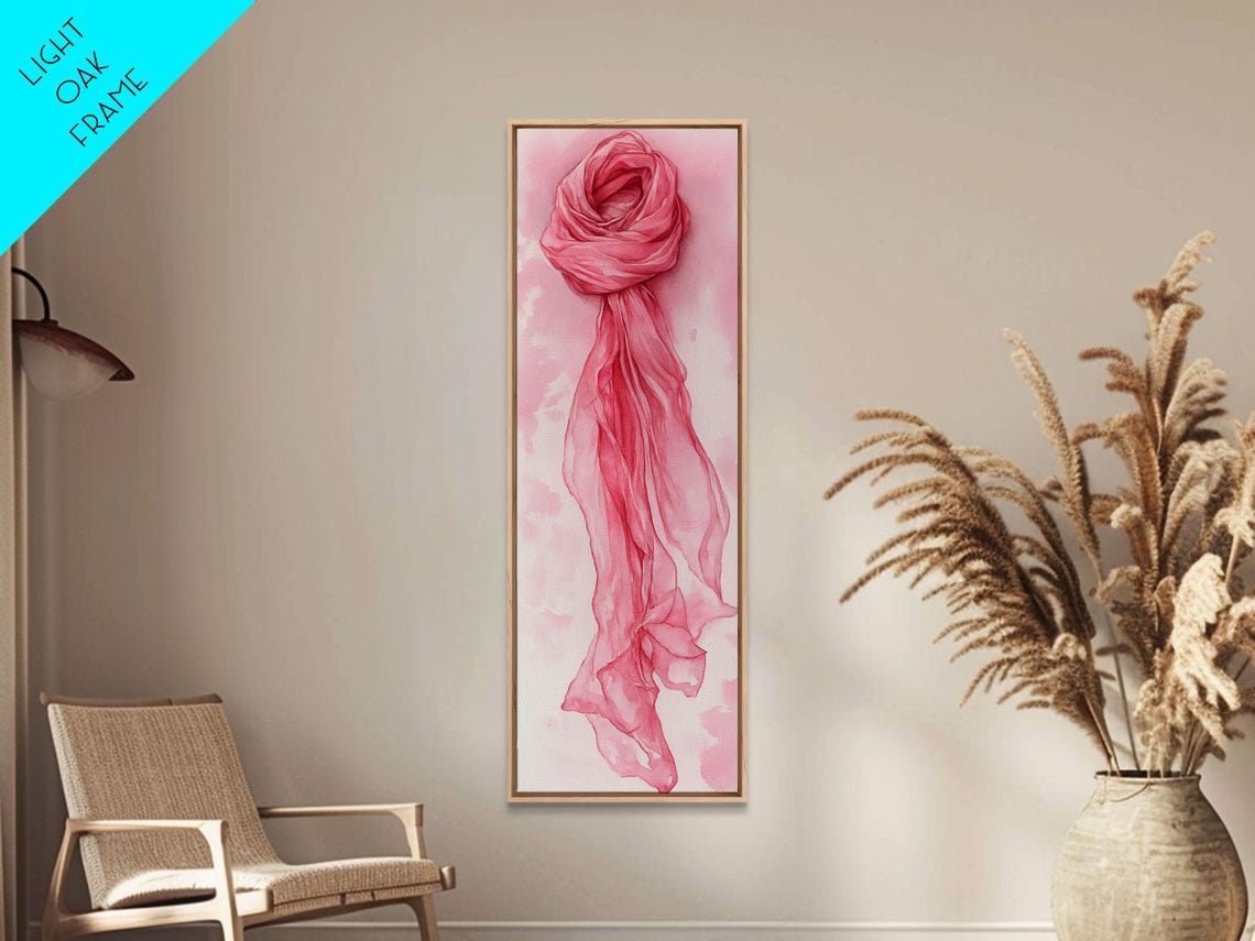 Pink Silk Scarf Draped Elegant Minimalist Watercolor Art Poster - Image 4
