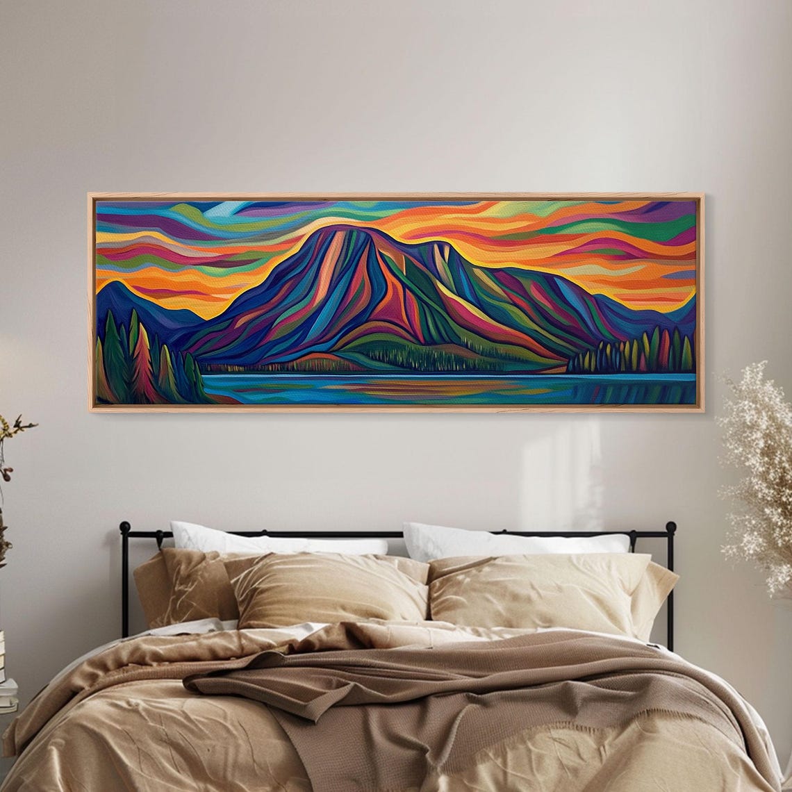 Stained Glass Mountain Sunset Rainbow Colors Vibrant Landscape Art - Image 3