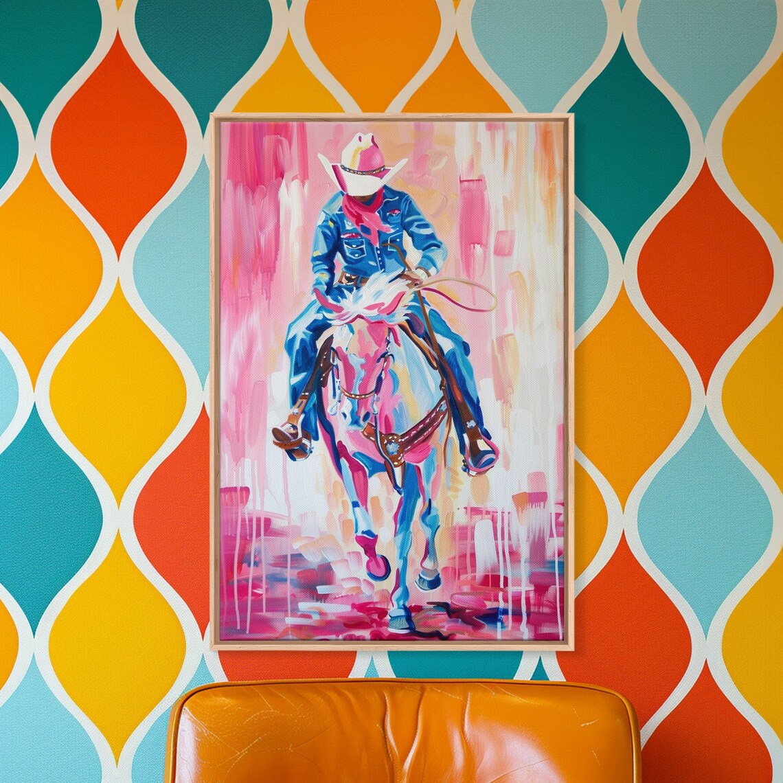 Cowboy Riding Horse Pink Pop Art Colorful Western Rodeo Wall Poster - Image 3