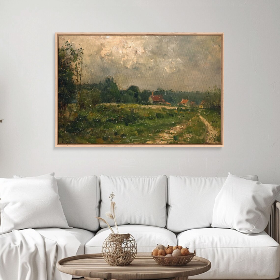 Countryside Farmhouses Dirt Path Vintage Impressionist Painting Print