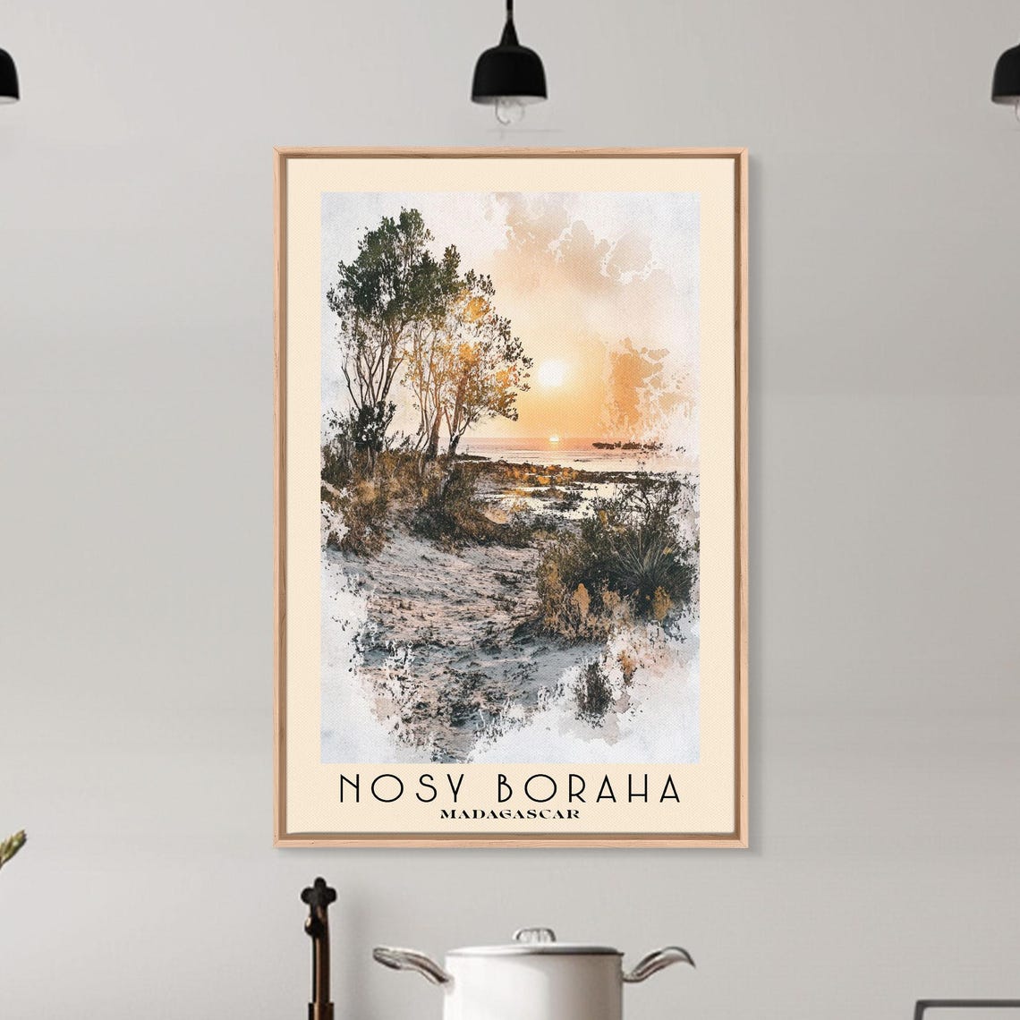 Nosy Boraha Madagascar Sunset Beach Tree Silhouette Watercolor Poster - Image 6