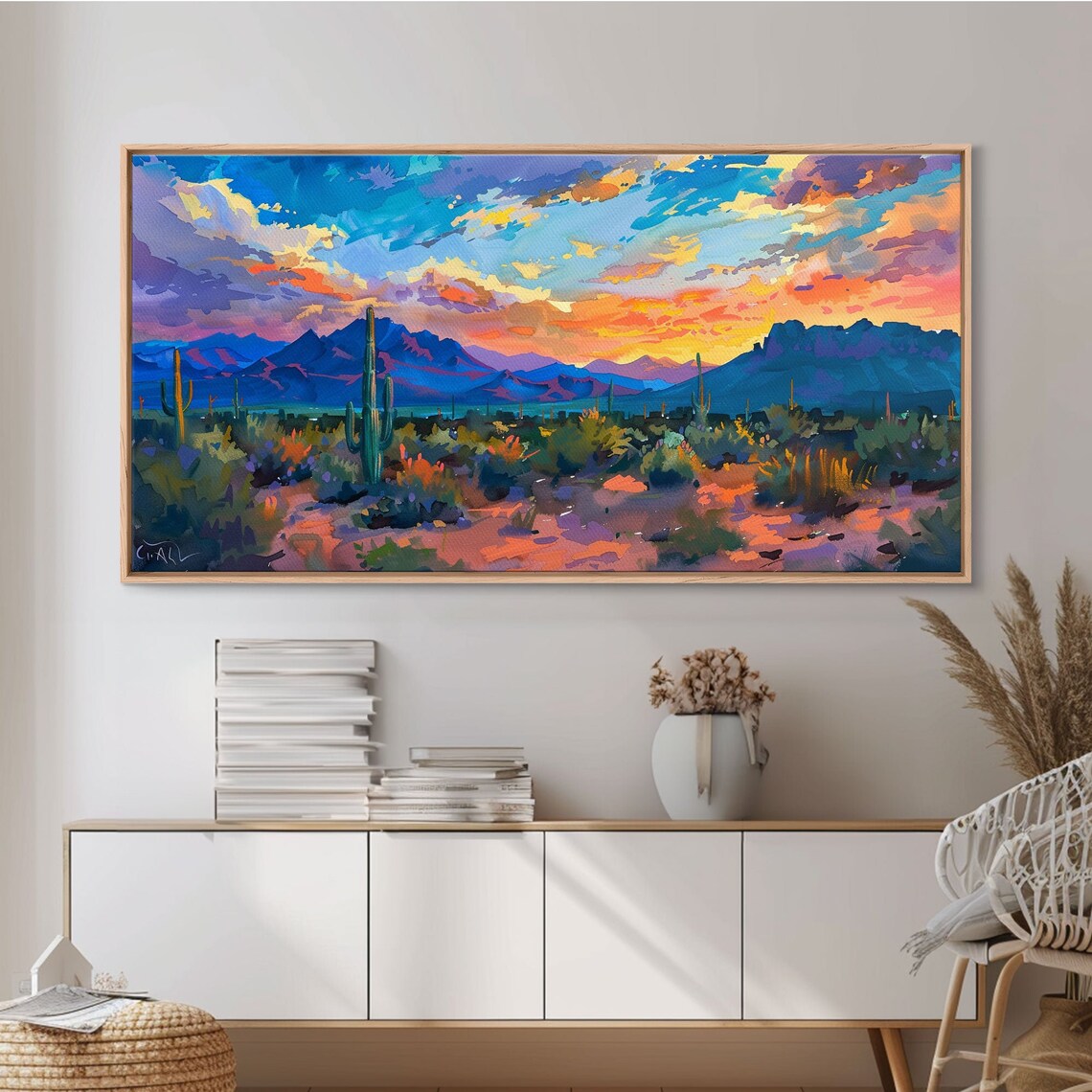 Monument Valley Sunset With Tall Cacti Framed Print For Living Room Art Perfect For Boho And Southwestern Decor - Image 4