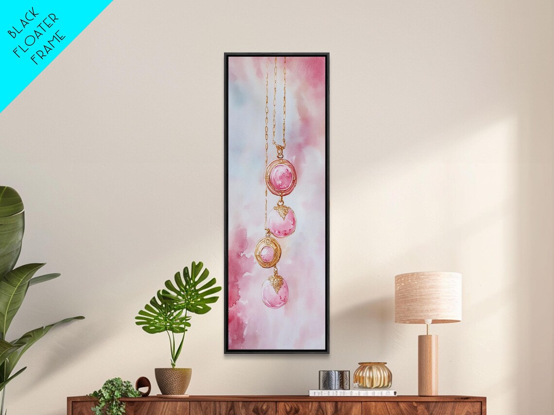 Pink Gemstone Pendant Necklaces Watercolor Jewelry Art Poster