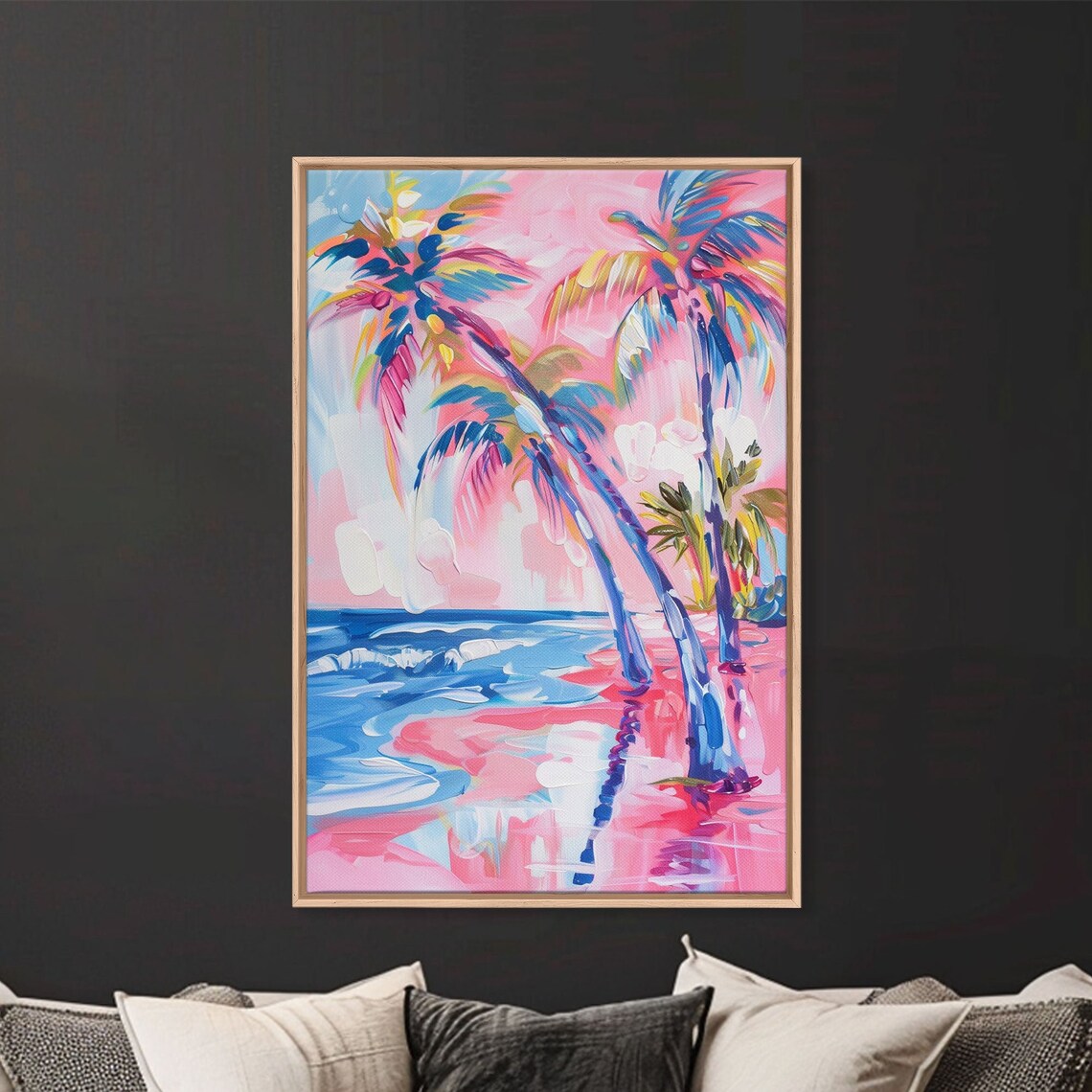 Palm Trees And Ocean Waves, Abstract Coastal Art Print - Image 2