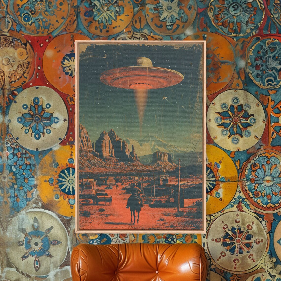 Retro Cowboy UFO Poster, Mid-Century Sci-Fi Style - Image 4
