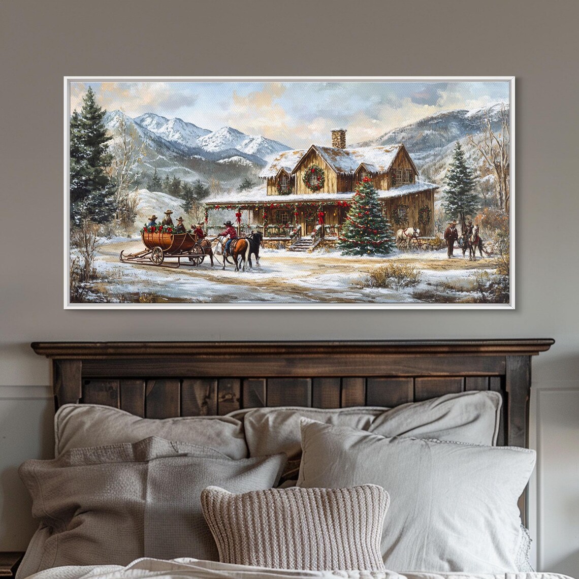 Mountain Lodge Christmas Horse Sleigh Rustic Winter Holiday Print - Image 6