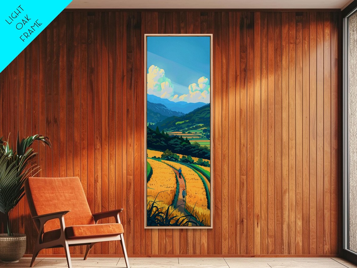 Scenic Countryside Pathway With Fields And Mountains Skinny Framed Print For Wall Decor - Image 3