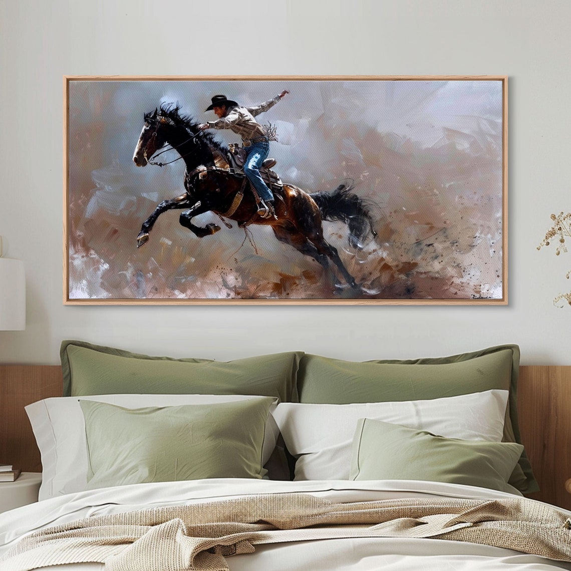 Rodeo Cowboy On Rearing Bucking Horse Dusty Action Western Art Poster - Image 4