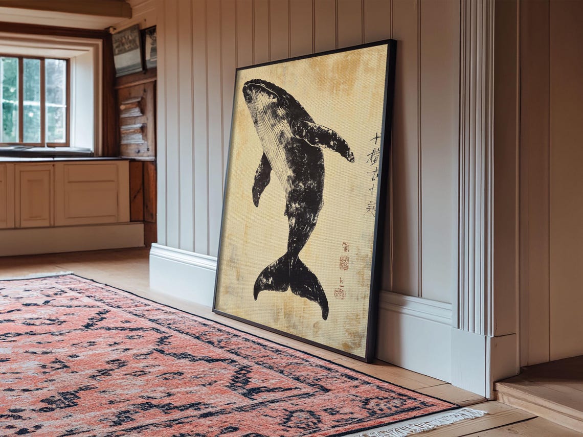 Japanese Humpback Whale Ink Painting Vintage Ocean Wall Poster - Image 4
