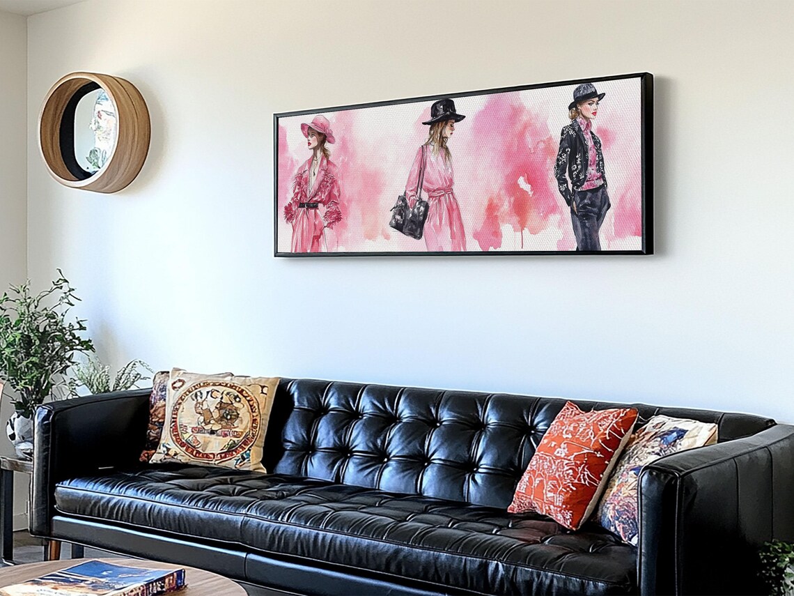 Fashion Illustration Women Pink Dresses Hats Chic Watercolor Statement Wall Poster - Image 4