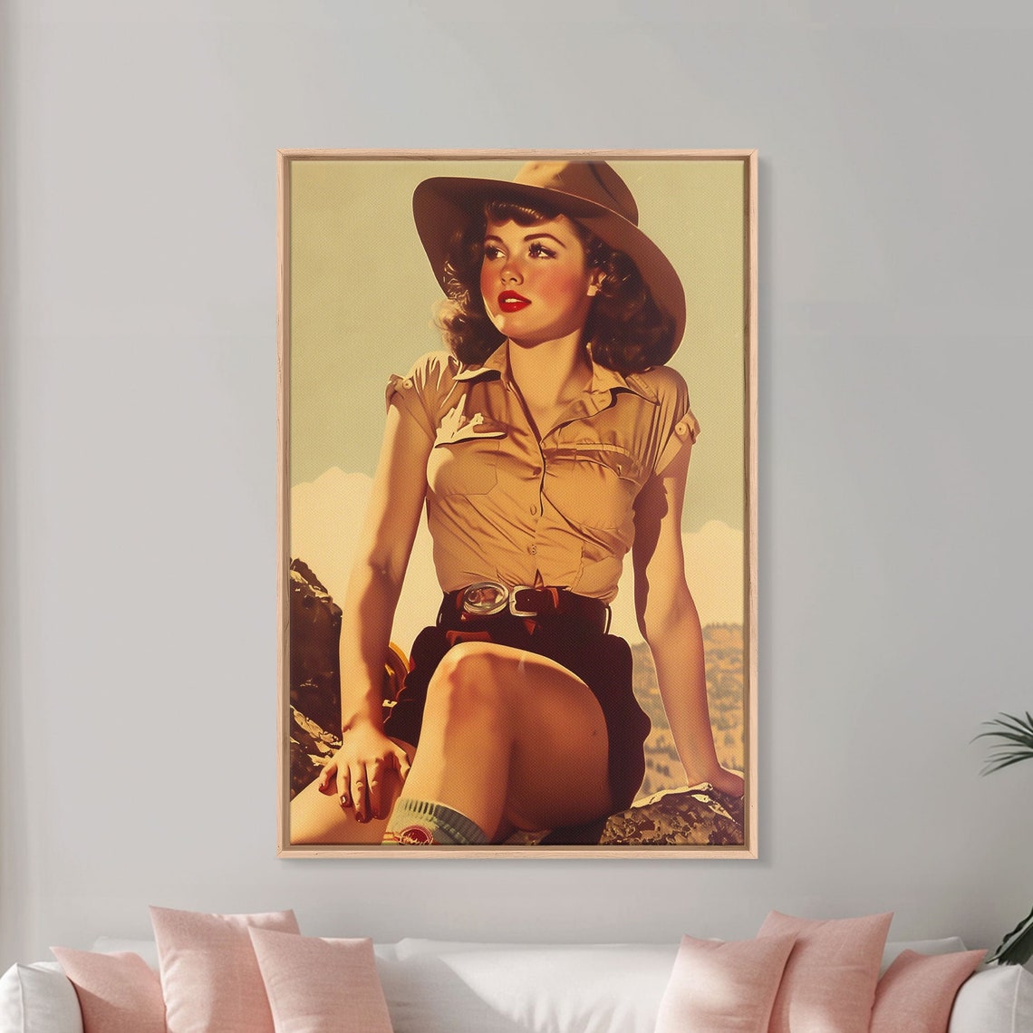 Retro Pinup Cowgirl Safari Hat Vintage Portrait Wall Art Poster - Image 2