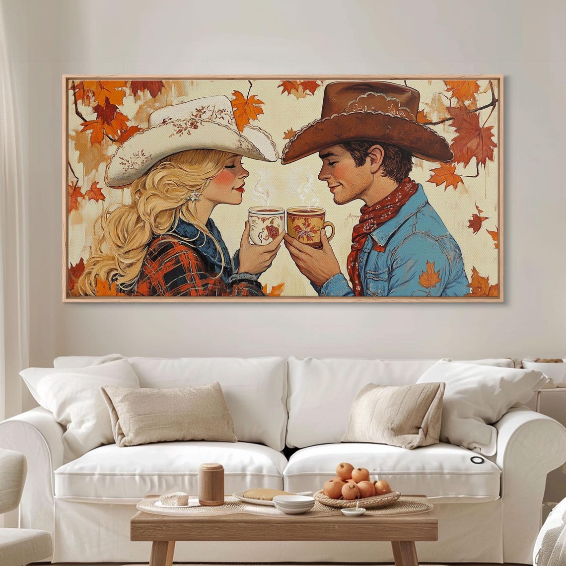 Cowboy Cowgirl Couple Sharing Hot Cocoa In Fall Vintage Style Poster - Image 6