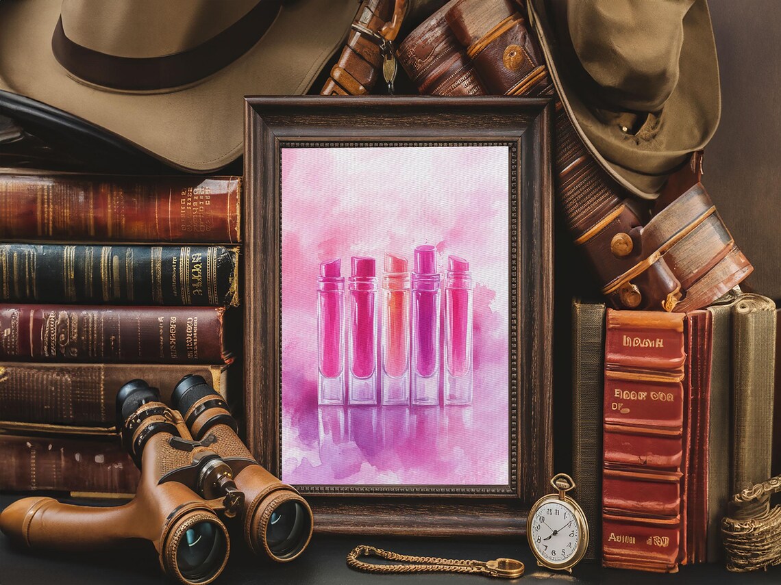 Pink Lipstick Tubes Watercolor Glam Beauty Vanity Room Decor Poster - Image 5