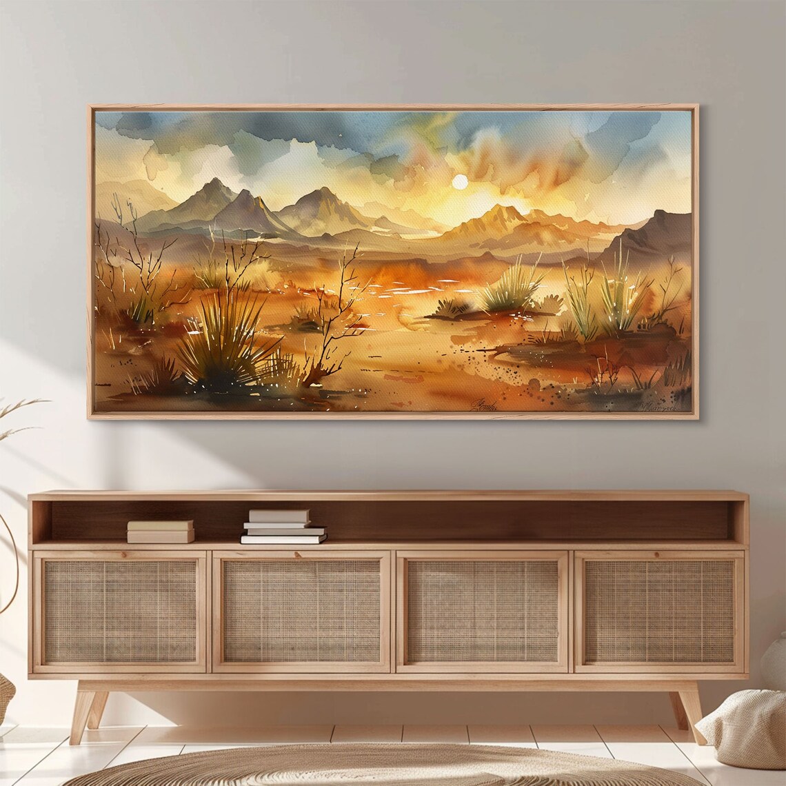 Golden Desert Mountain Watercolor Sunset Amber Landscape Art Poster - Image 5