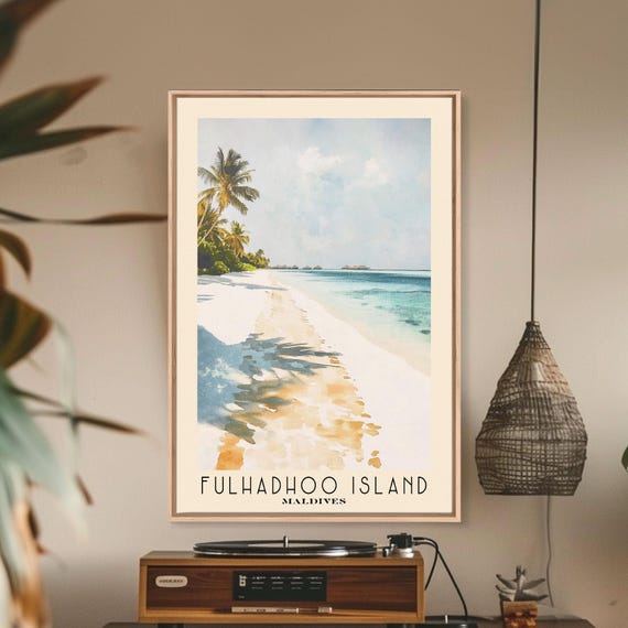 Fulhadhoo Island Maldives Watercolor Beach Print Vacation Gift Maldives Wall Art Beach Painting Beach Decor Beach Painting