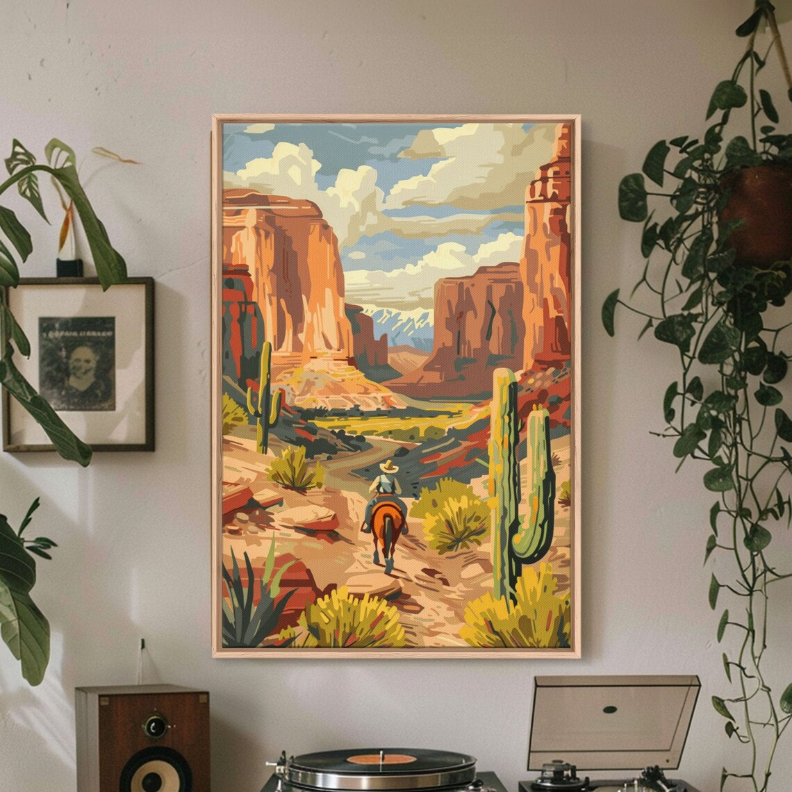 Cowboy Riding Desert Canyon Red Rocks Vintage Western Travel Poster - Image 4