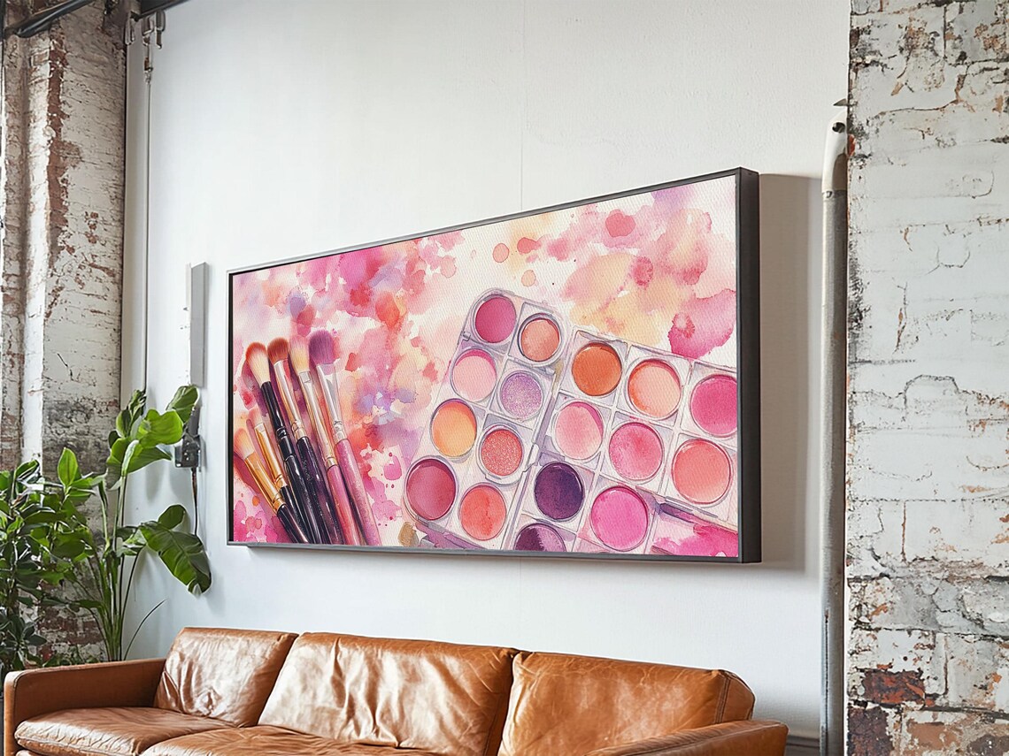 Pink Makeup Brushes And Eyeshadow Palettes Watercolor Beauty Poster