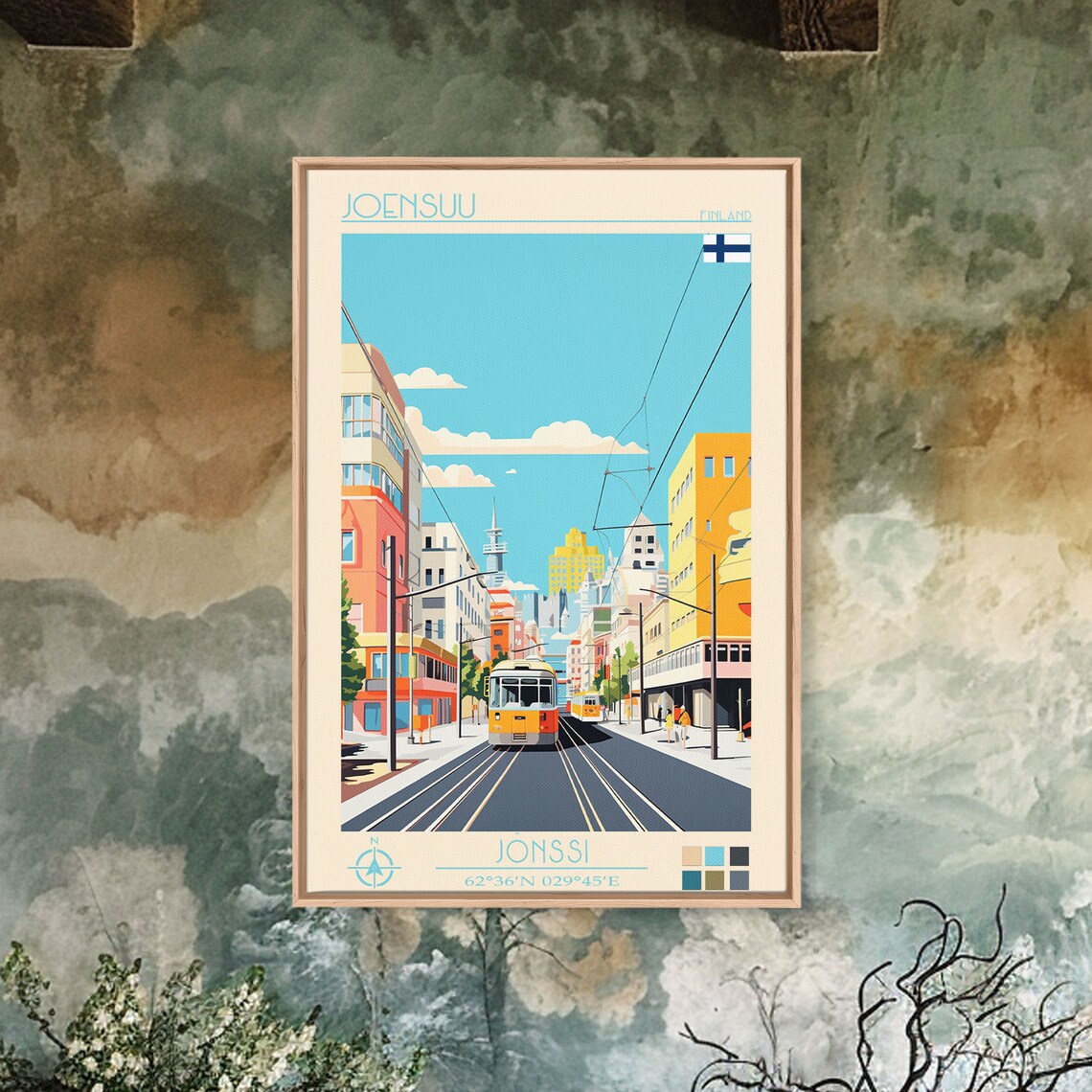 Joensuu Finland Modern Avenue Yellow Trams City Street View Poster - Image 3