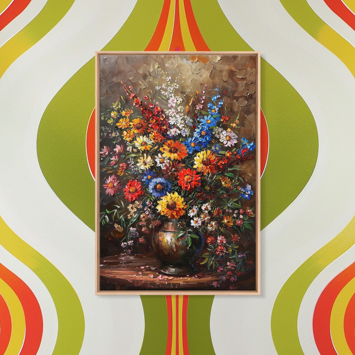 Bold Flower Bouquet On Dark Background Oil Painting Art Poster - Image 3