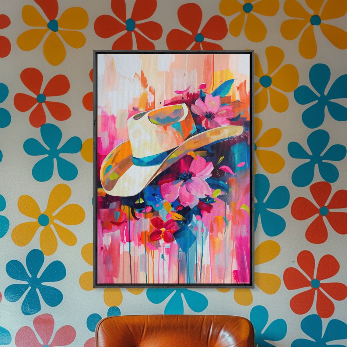 Cowboy Hat With Flowers, Bold Western Decor Art Print - Image 5