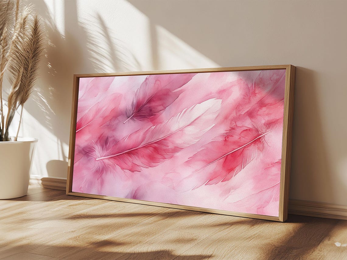 Soft Pink Feathers Watercolor Dreamy Boho Bedroom Minimalist Poster - Image 2