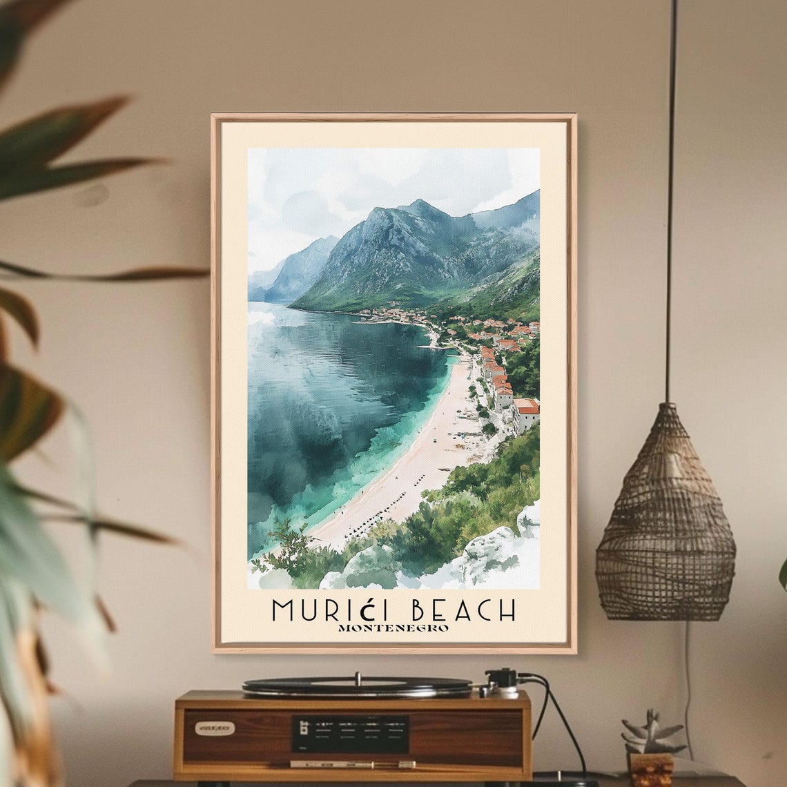 Murici Beach Montenegro White Sand Bay Mountain View Watercolor Poster - Image 2