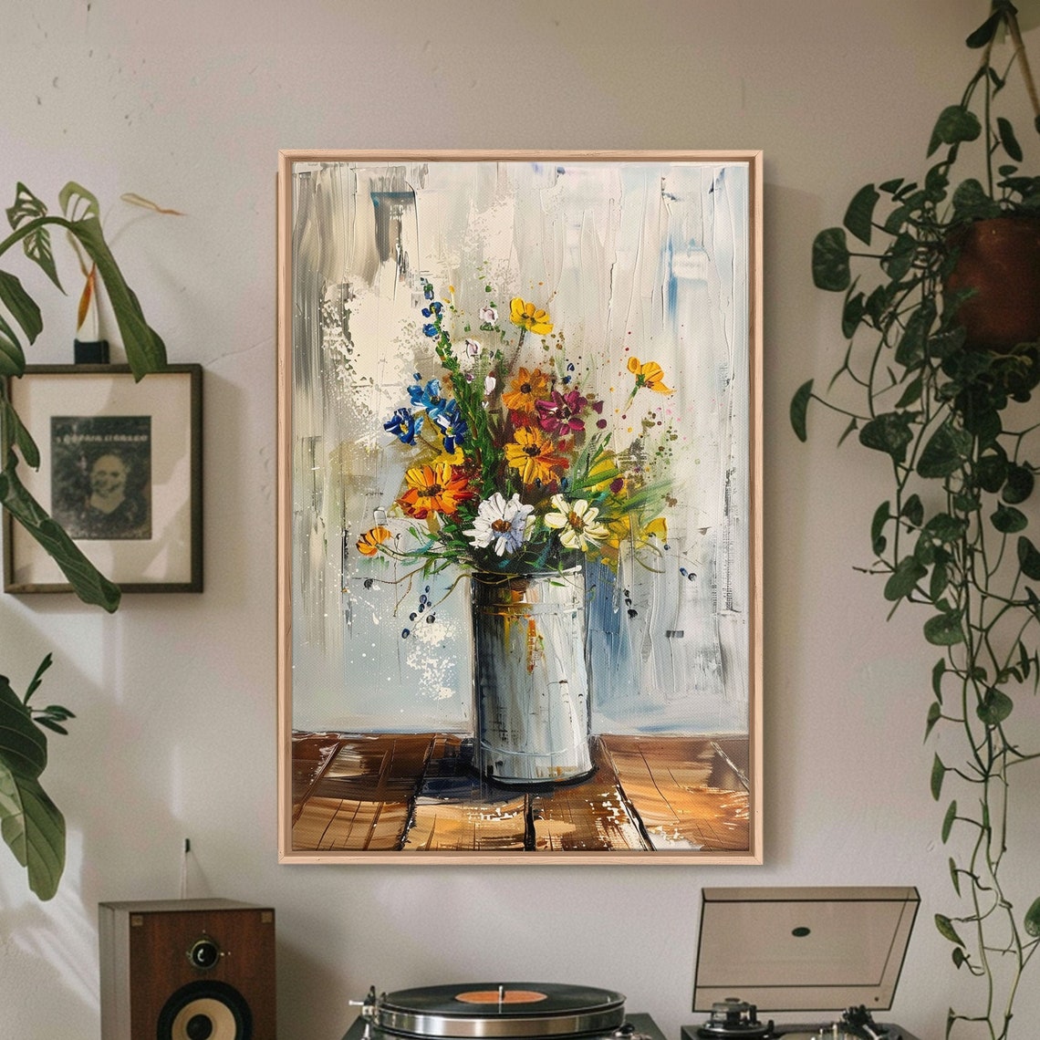 Modern Abstract Wildflower Bouquet In Metal Vase Floral Art Poster - Image 2