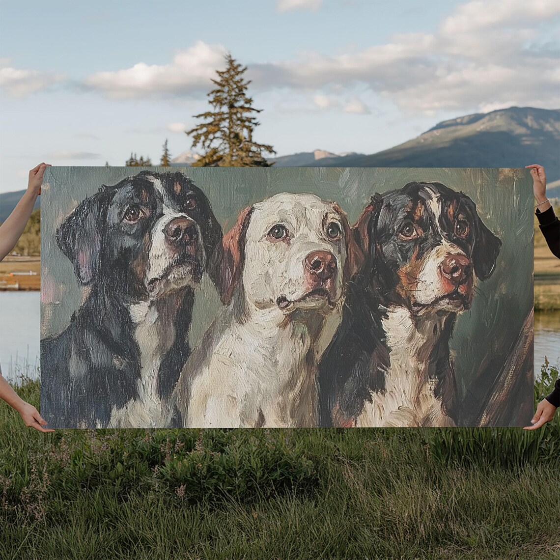 Three Hunting Dogs Portrait Vintage Oil Painting Dog Lover Art Print - Image 4