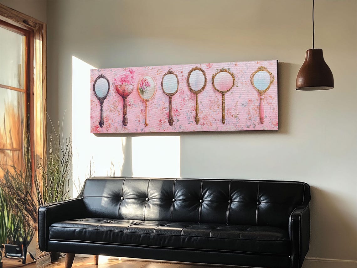 Antique Hand Mirrors Pink Floral Vintage Glam Vanity Wall Art - Image 3