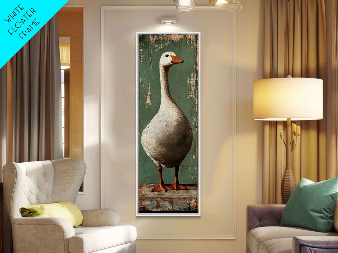 White Goose Folk Art Distressed Teal Farmhouse Rustic Wall Art