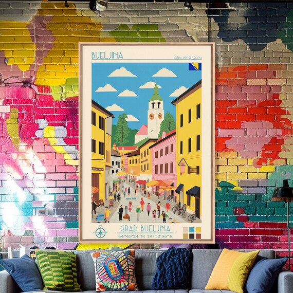 Bijeljina Bosnia Travel Poster Framed Print Midcentury Modern Art Pop Art Wall Decor Home Decor Living Room Art Unique Gift