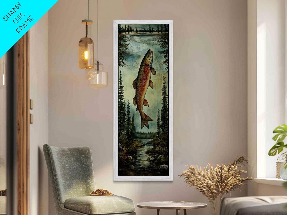 Rainbow Trout Leaping Mountain River Fishing Wall Decor Poster - Image 2