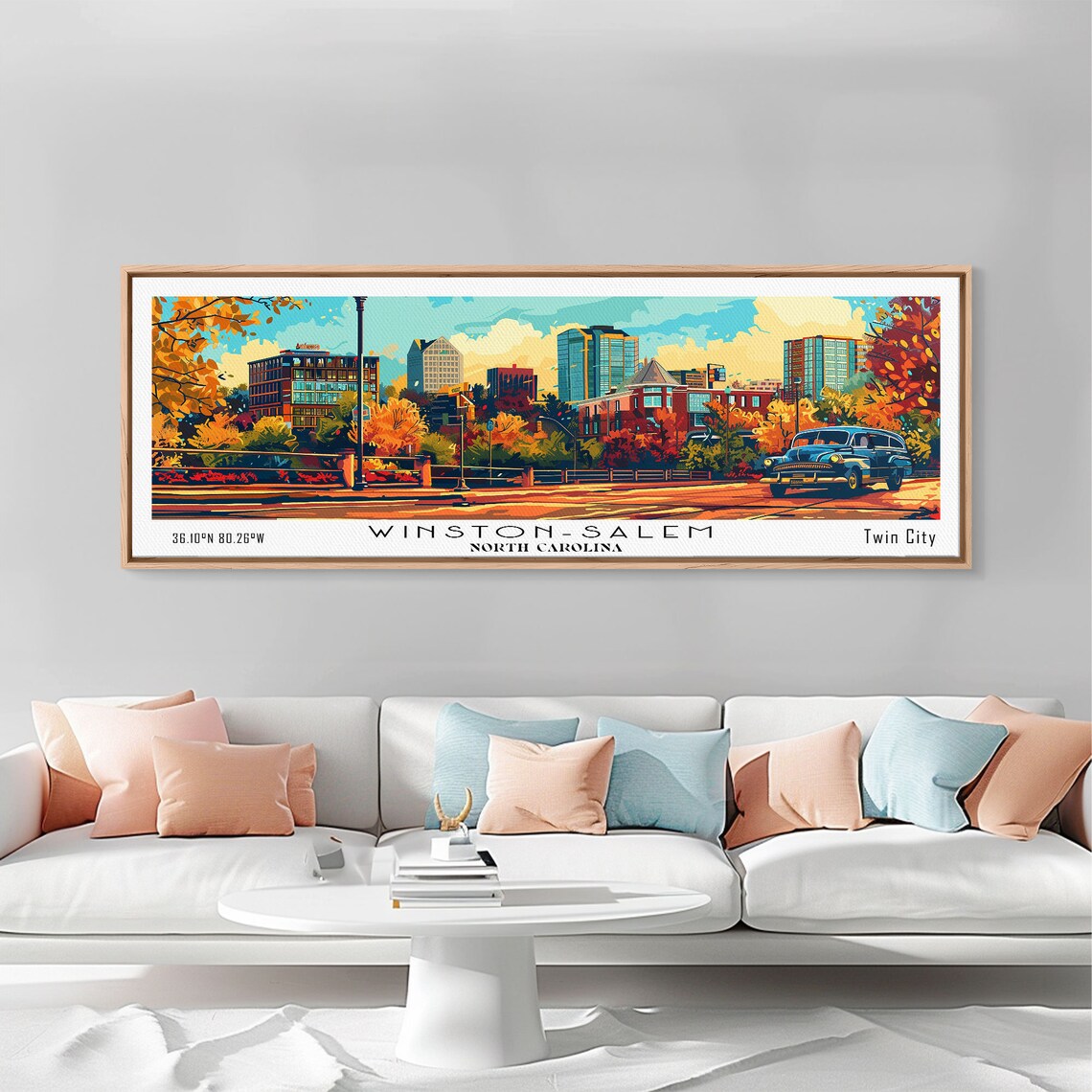 Winston-Salem North Carolina Skyline Vintage Car Autumn Travel Poster - Image 5
